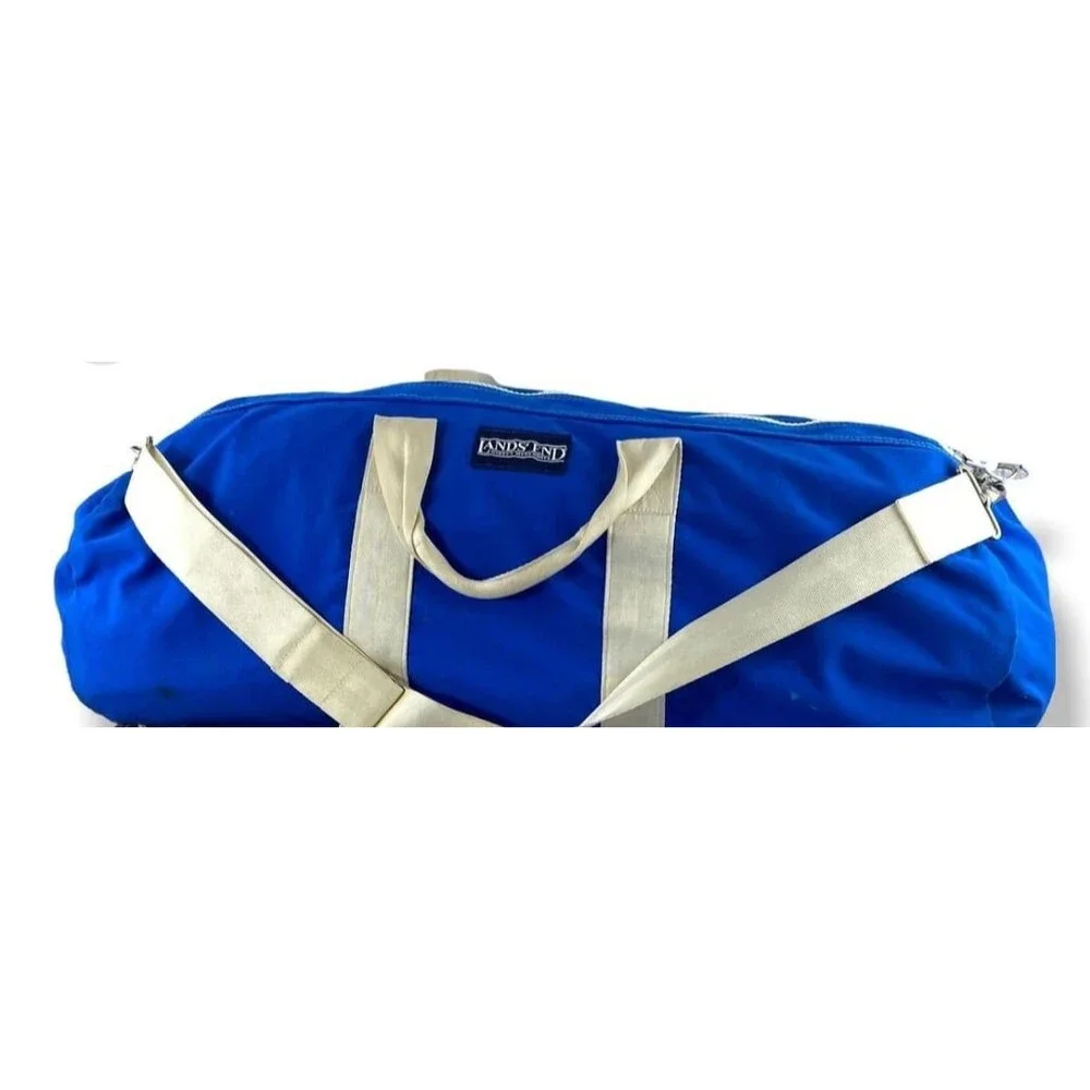 Vintage 80s Land’s End XL Blue Duffle Weekender Bag